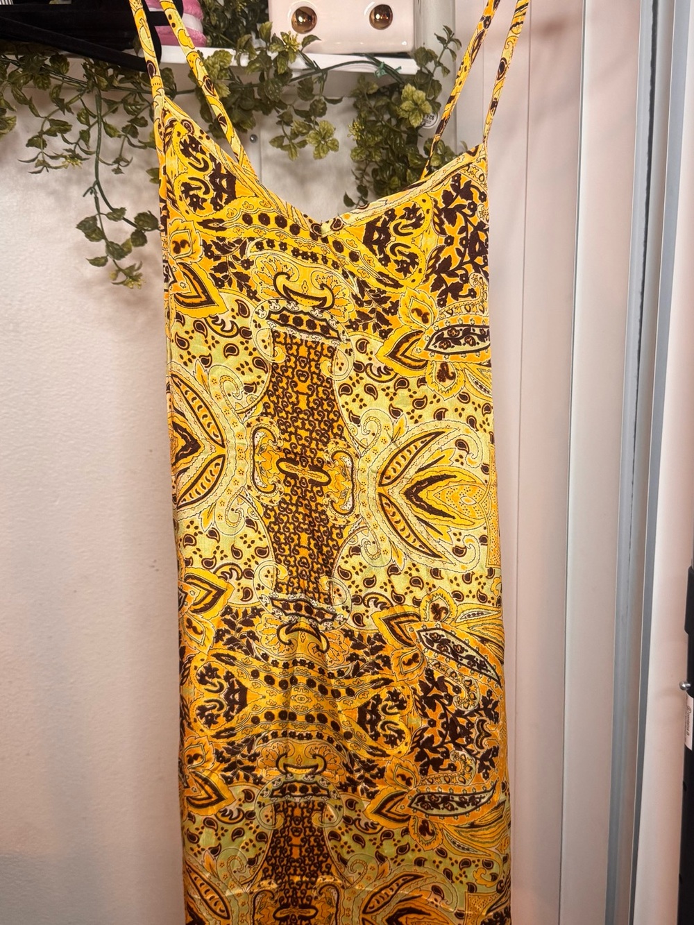 Karma Highway Yellow Paisley Maxi Slip Dress with Thin Straps
